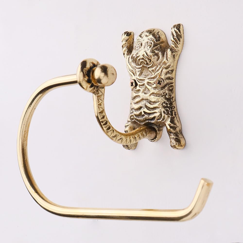 IndianShelf Premium Brass Tiger Toilet Roll Holder Unique Bronze Bathroom Hardware Accessories Décor