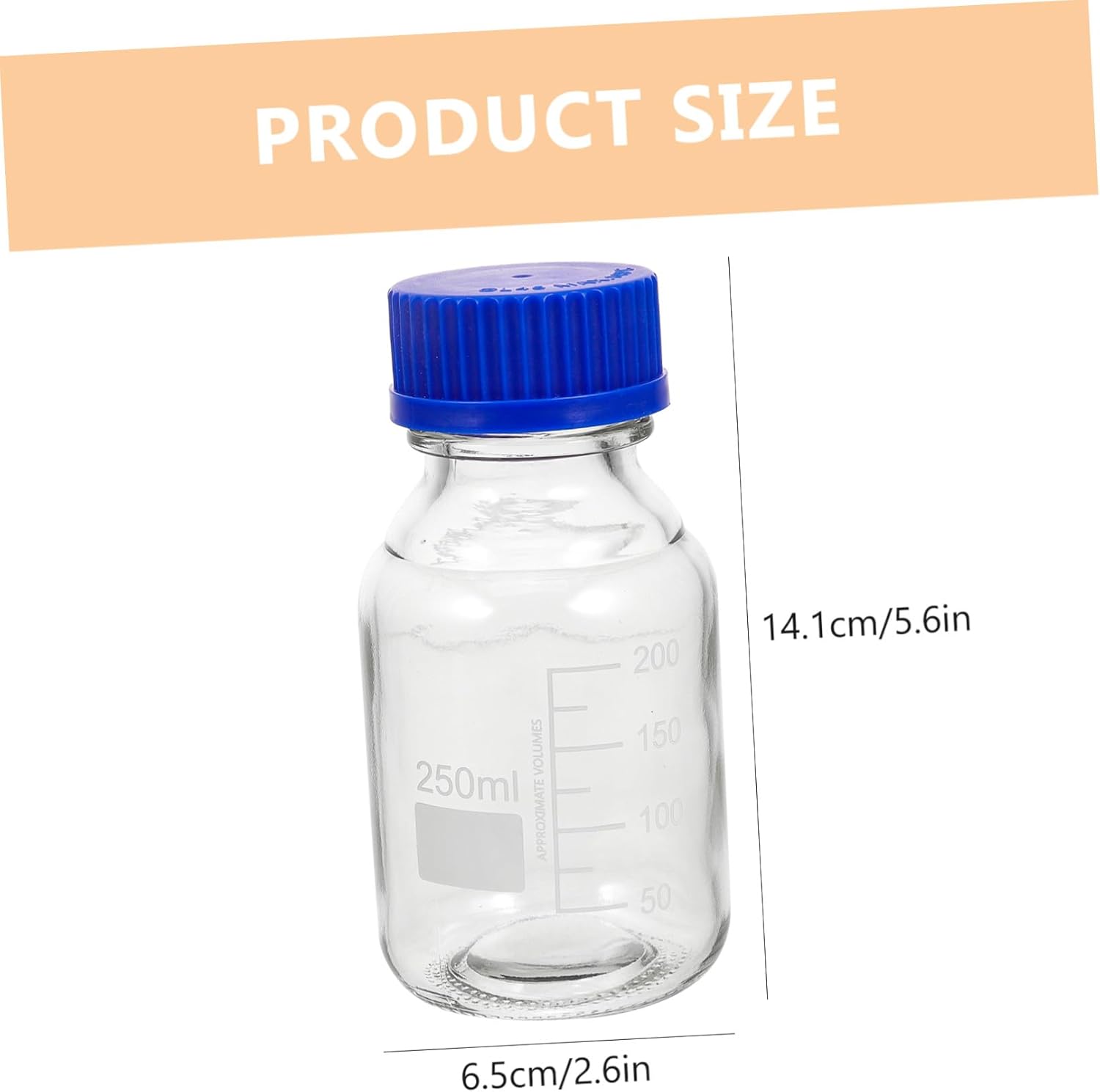 VOSAREA 4-Piece Graduated Glass Reagent Bottle Set with Blue Screw Caps Square Storage Bottles for Lab Use Sealed Liquid Medicine Containers