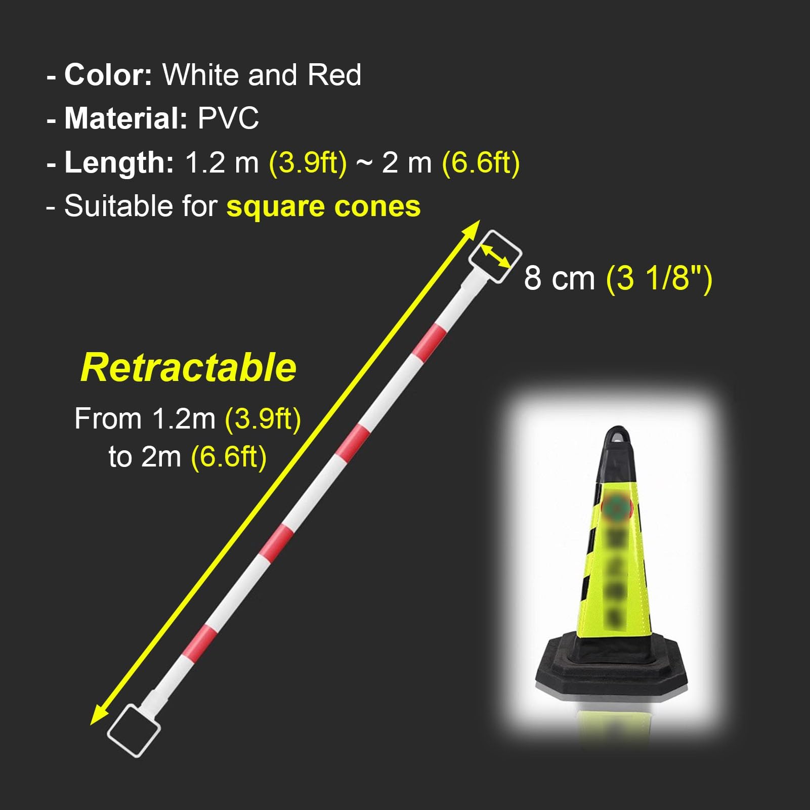 Vibeo Barres de Cônes de Circulation Poteau Extensible pour Barrières de Sécurité Routière, Conique Légers Contrôle, Tige de Connexion Réflectrice pour Chantier, Cônes Non Inclus(18pcs)