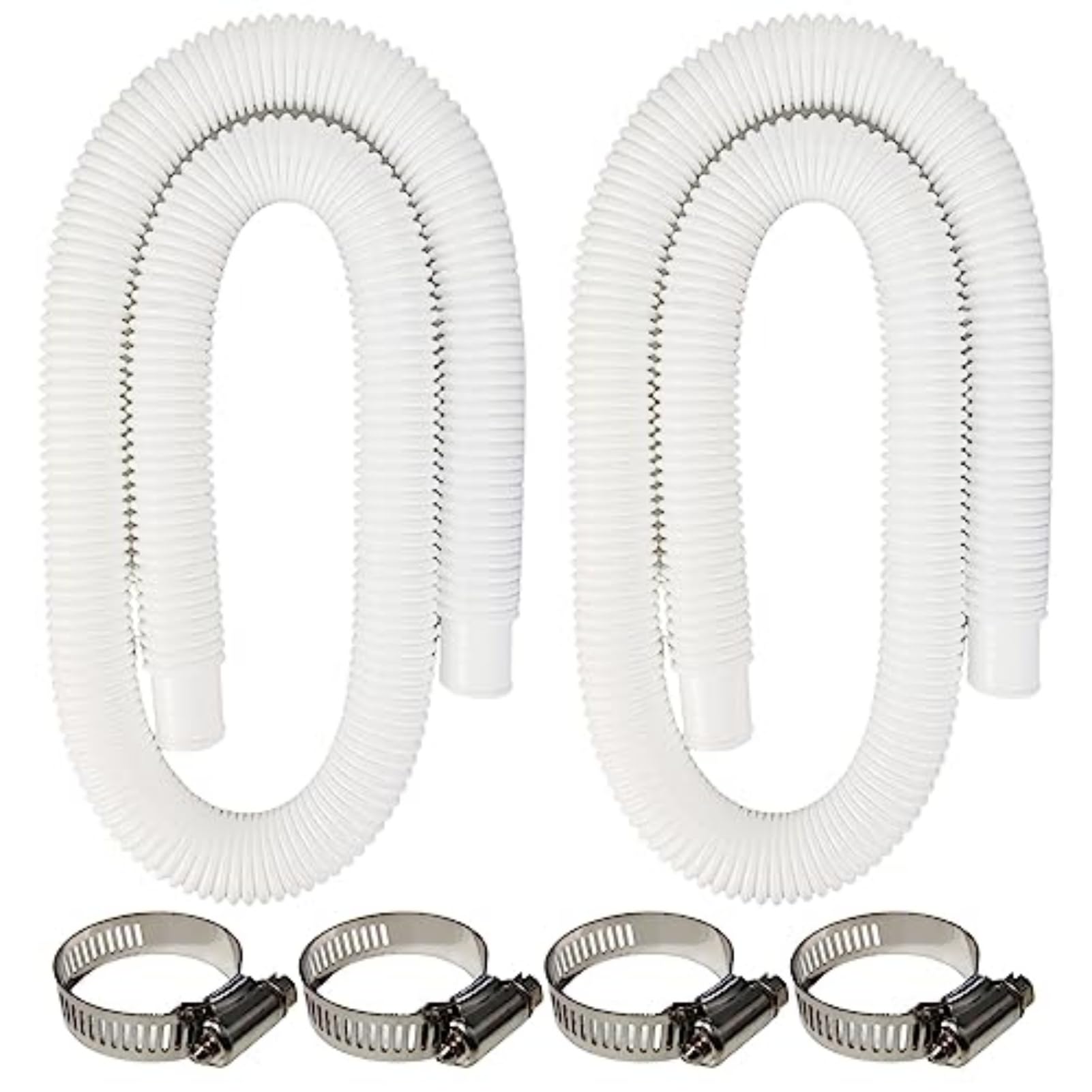 Zestaw 2 wymiennych węży do pompy basenowej Intex (3,2 cm x 150 cm) – wytrzymałe węże filtrujące PCW z 4 zaciskami ze stali nierdzewnej, kompatybilne z pompami naziemnymi Intex 603/637 i Coleman