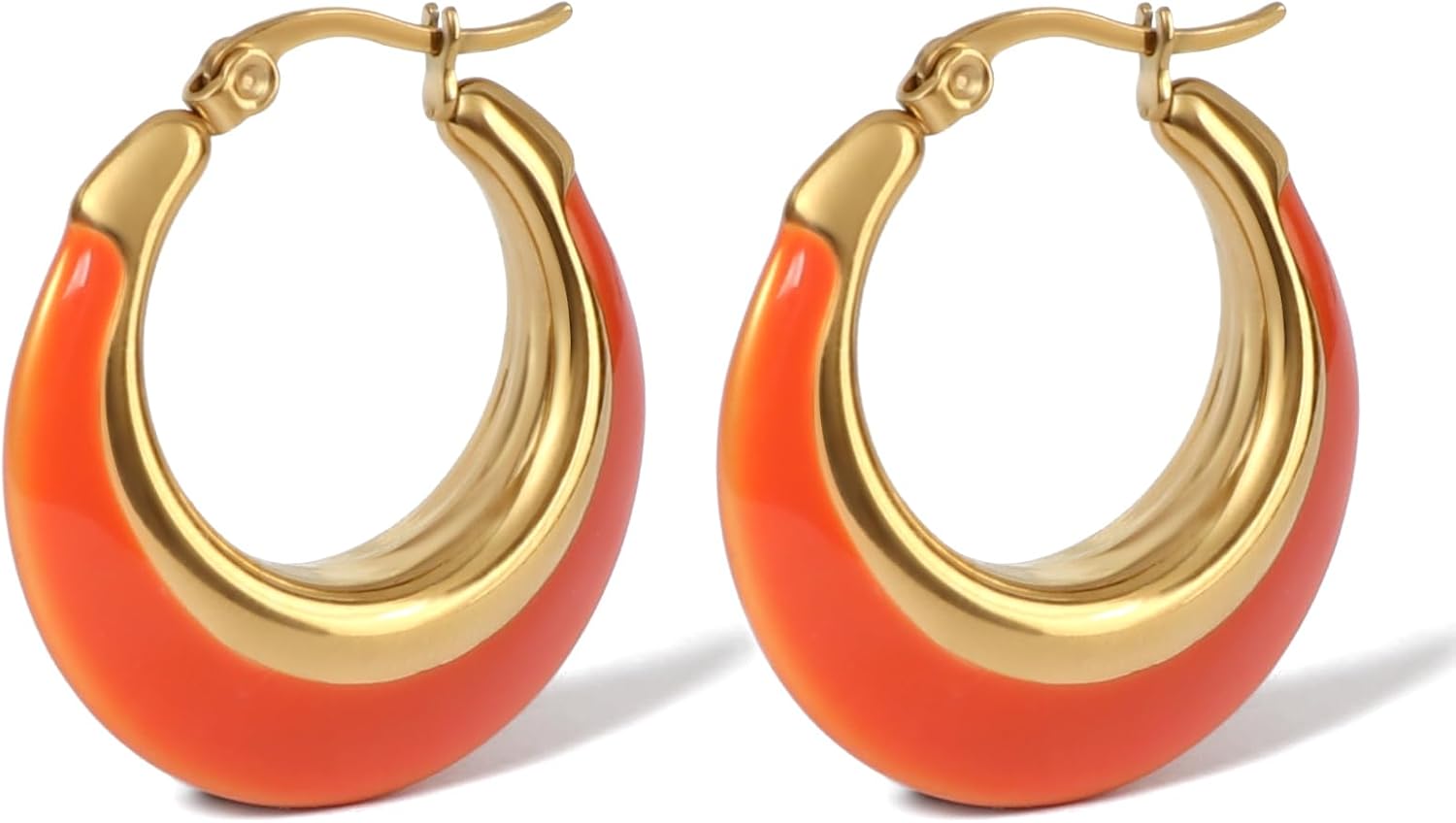 Chunky Enamel Hoop Earrings for Women 18K Gold Plated Colorful Huggie Earrings Enamel Jewelry Valentine's Day Gift for Girlfriend Wife