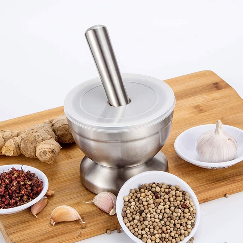 Mortero de acero inoxidable con mortero, apto para alimentos, 10 cm de diámetro