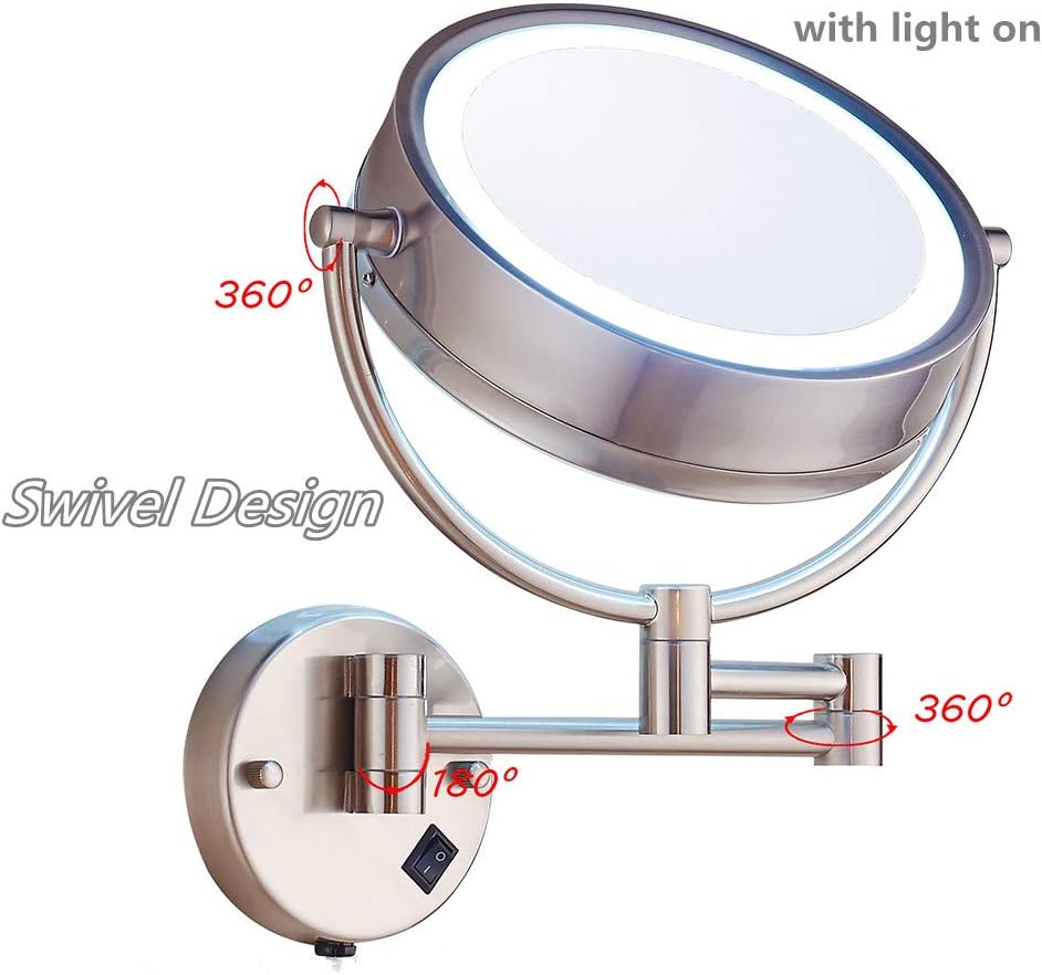 Blасk Frіdау Sаlе 2022 Cavoli Bathroom Extension Mirror 9 Inches with LED Lighted 10x Magnification Beauty , 3 Colors Lights Modes,13 Extension Arm Magnifying Vanity Mirror Electric Plug Powered, Brushed Nickel