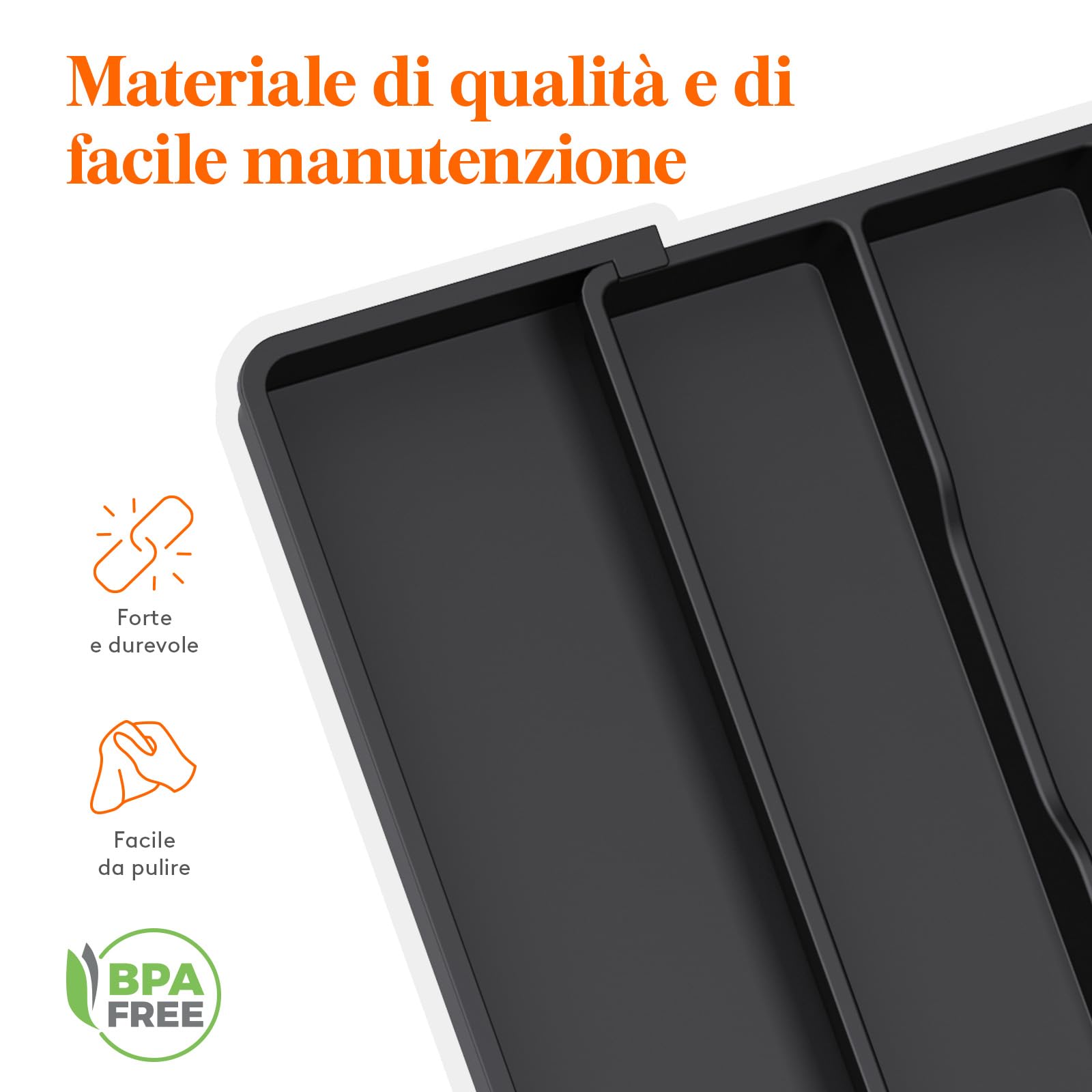 Lifewit Portaposate da Cassetto, Organizer Utensili da Cucina, Porta Posate Regolabile in Plastica, per Utensili e Accessori, Profondità 38 cm, Espandibile fino a 57 cm, Pacchi 1, Nero