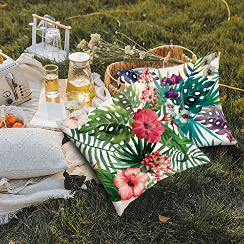 Uiiooazy Green Tropical Palm Leaves Throw Pillow Covers For Living Room Sofa Decor Pink Flamingo Birds Spring Flowers Outdoor Home Decorative Pillow Covers 24X24 Inches 4Pcs Set #TOP3