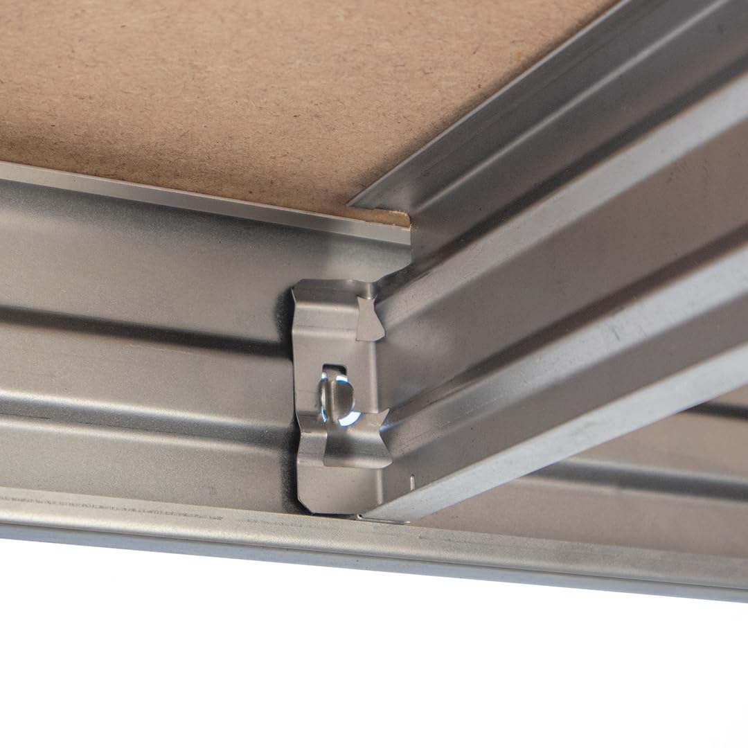 Master Rax Werkbank mit Stecktafel 150x150x60 cm – Traglast 300 kg – verzinkter Stahlrahmen – DTD-Arbeitsplatte 18 mm – werkzeuglose Montage – mit Lochwand – für Werkstatt & Garage