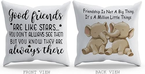 Miniatura 2 de BXFAHZJ Funda de almohada inspiradora con texto en inglés "Amistad" con texto en inglés "Lindos elefantes", decoración para el hogar, habitación de