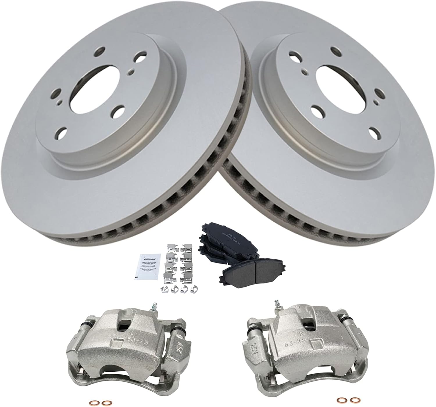 TRQ Front Brake Pad & Rotor Kit Brake Caliper Brake Pads Brake Rotor Semi-Metallic Vented Premium G-Coated Compatible with 2006-2012 Toyota RAV4