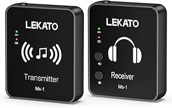 LEKATO Wireless In-Ear Return System, Professional 2.4G Stereo EMI System with Transmitter & Receiver Operation in Mono and Stereo Mode (Black)