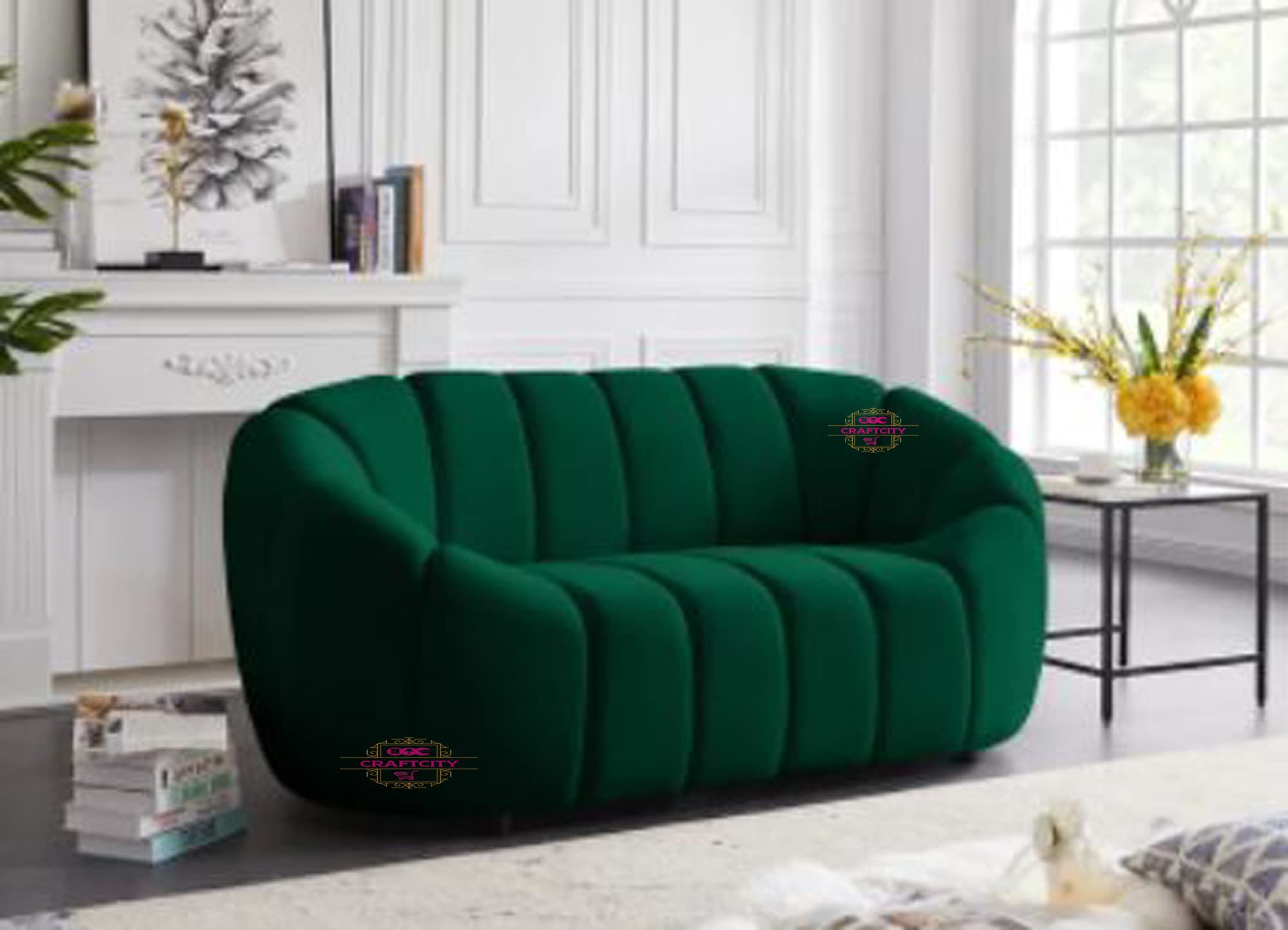 CRAFTCITY Sophisticated, Elegant, Durable & Comfortable LoveSeat Double Seater Sofa Set for Living Room and Office Two Seater (2 Seater) (Green)-image-20