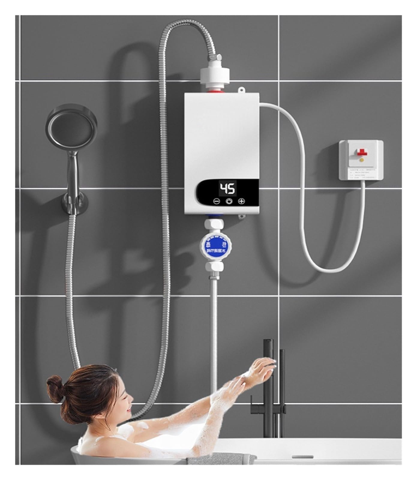 Termo Electrico, Calentador De Agua Instantáneo De 5500W, Grifo Instantáneo Sin Depósito, Grifo De Cocina, Grúa De Agua Caliente, LED Digital(No accessories)
