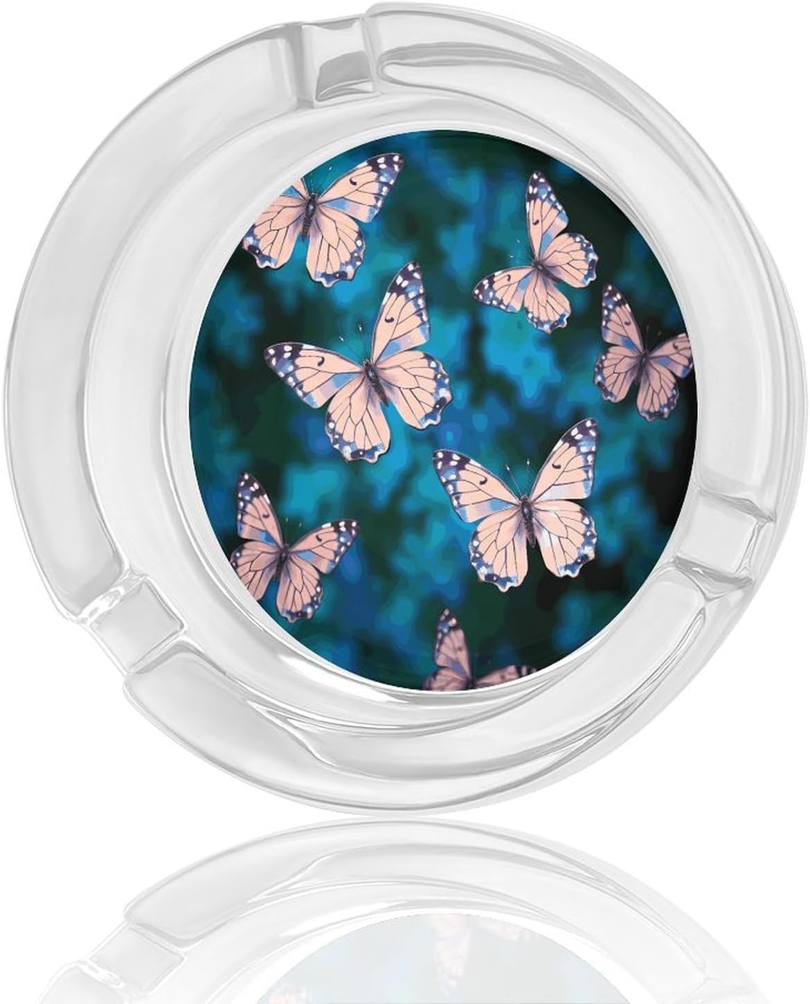 Round Ash Tray for Cigarette Cute Butterflies Glass Ashtrays Decorative Ashtray for Home Office Patio Outdoor