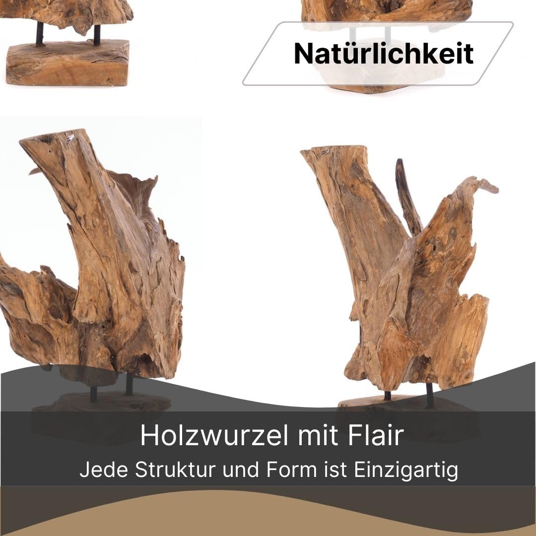 DESIGN DELIGHTS WURZELHOLZ TREIBHOLZ SKULPTUR Roots 40" | Natur, Teakholz, rustikal, Höhe 32x40 cm | Dekofigur, Holzfigur, Unikat Figur aus Teak mit massivem Sockel