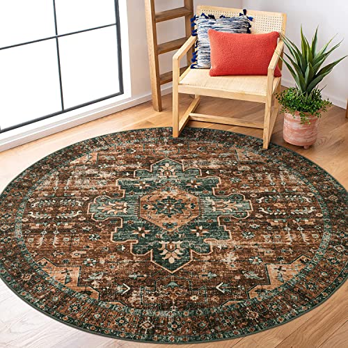 Moynesa Ultra-Thin Washable Round Rug - 5ft Entryway Round Rug Vintage Kitchen Mat, Non-Slip Non-Shedding Stain Resistant Bedroom Carpet for Indoor Living Dining Room Coffee Table Nursery 5f
