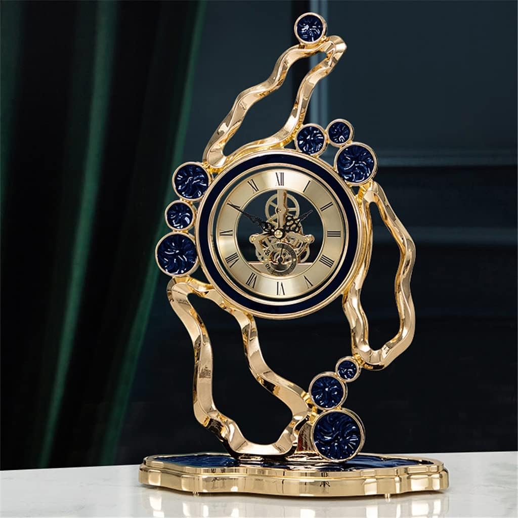 FMURY Mechanical Gear Desk Clock Enamel Table Clock European Living Room Desktop Ornaments Home Decoration Clock Decoration(D)