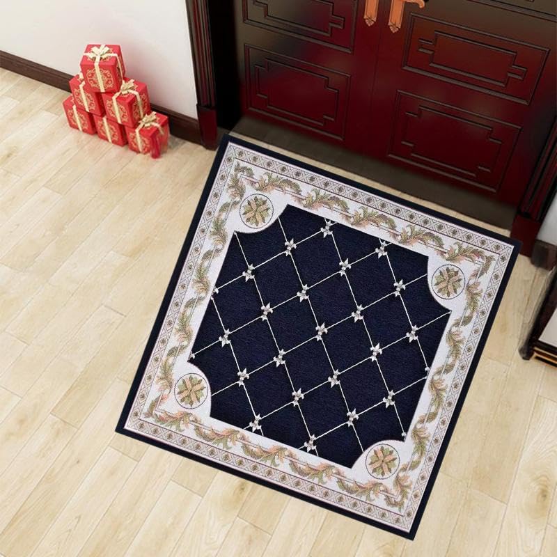 Tapis lavable en machine jaune et bleu pour sol glissant 130x130