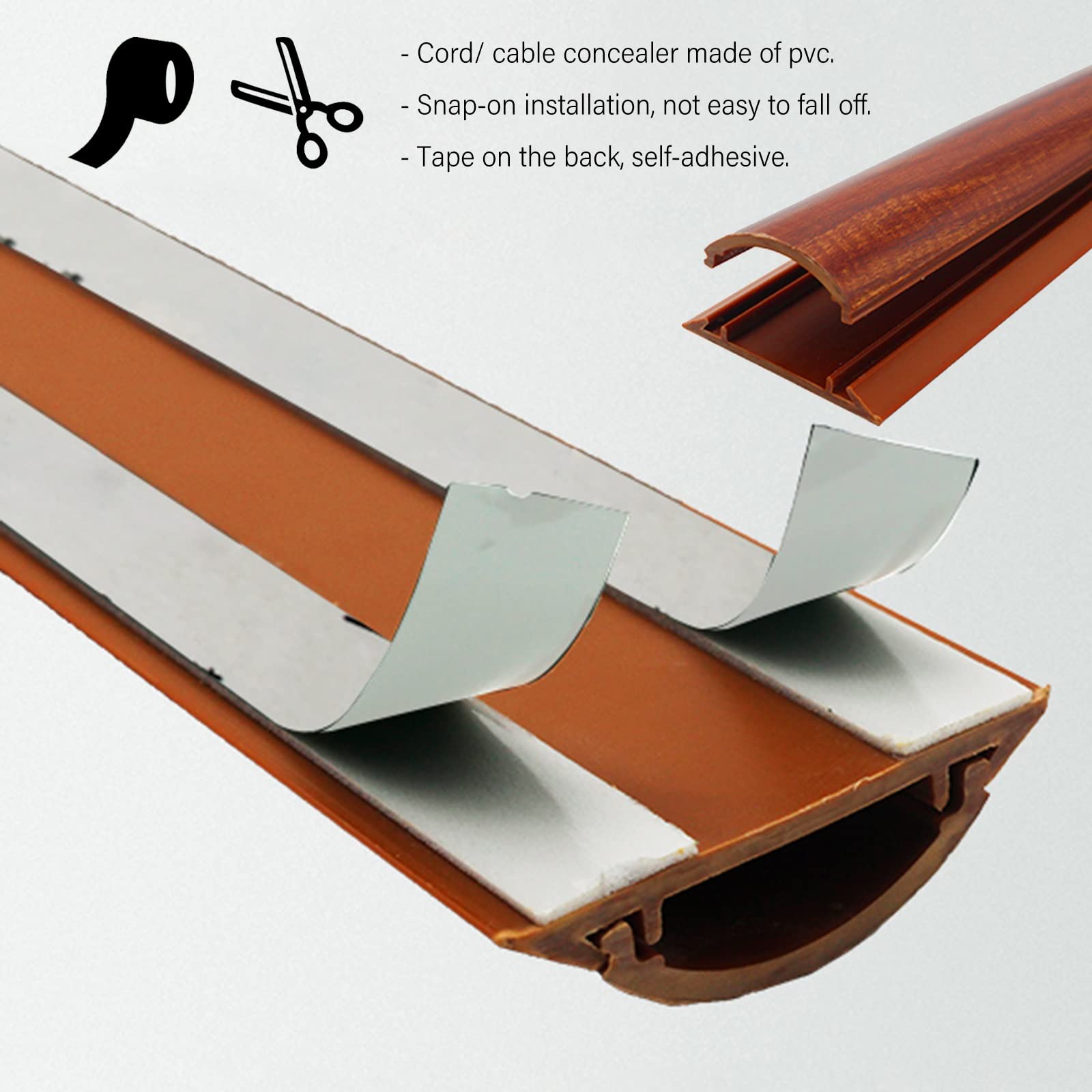 Goulotte Passe Cable Cache-câbles Couleur Noyer, Kit De Gestion De Câbles pour Sol Et Mur, Cordons d'alimentation Auto-adhésifs(Store 15 Cables)