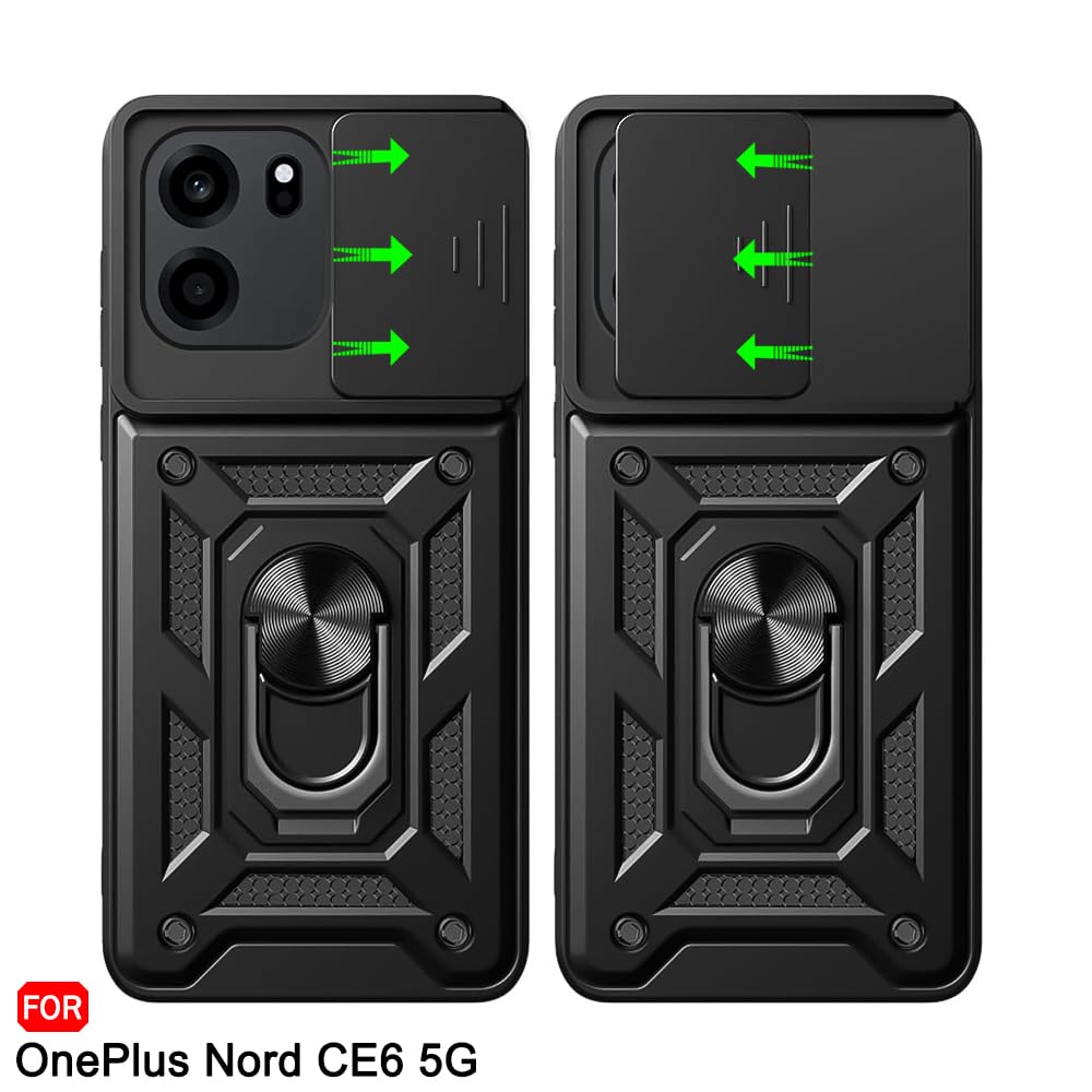 TheGiftKart Tough Armor Bumper Back Cover Case for OnePlus Nord CE 6 5G | Kickstand & Ring Holder | 360 Degree Protection Back Case Cover for OnePlus Nord CE6 (PC & TPU, Sliding Camera Cover, Black) — Amazon image 4