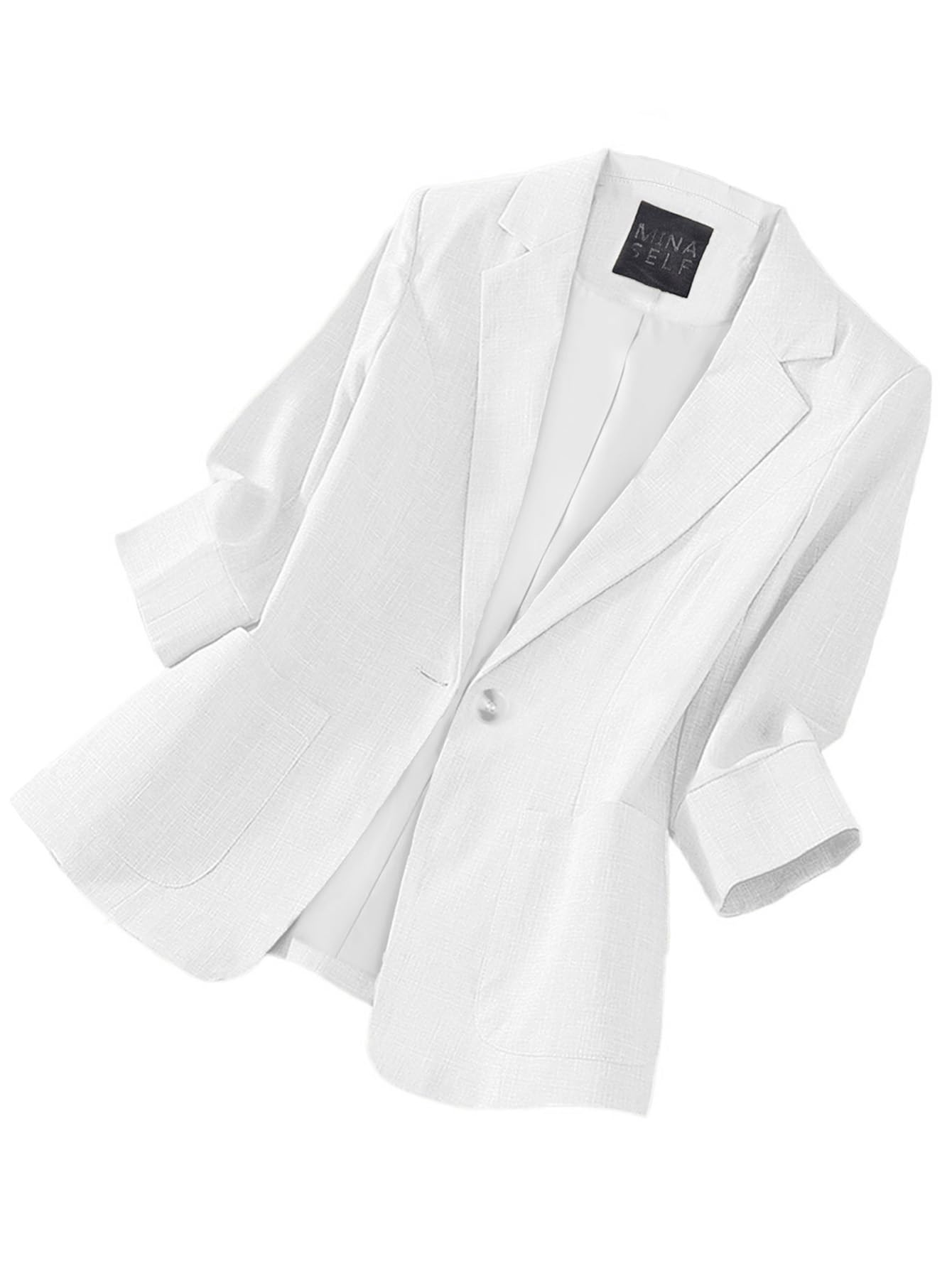 2026 Summer Women's 3/4 Sleeve Linen Blazer - Lightweight Fully-Lined Lapel Button Casual Work Jacket with Pockets-image-36