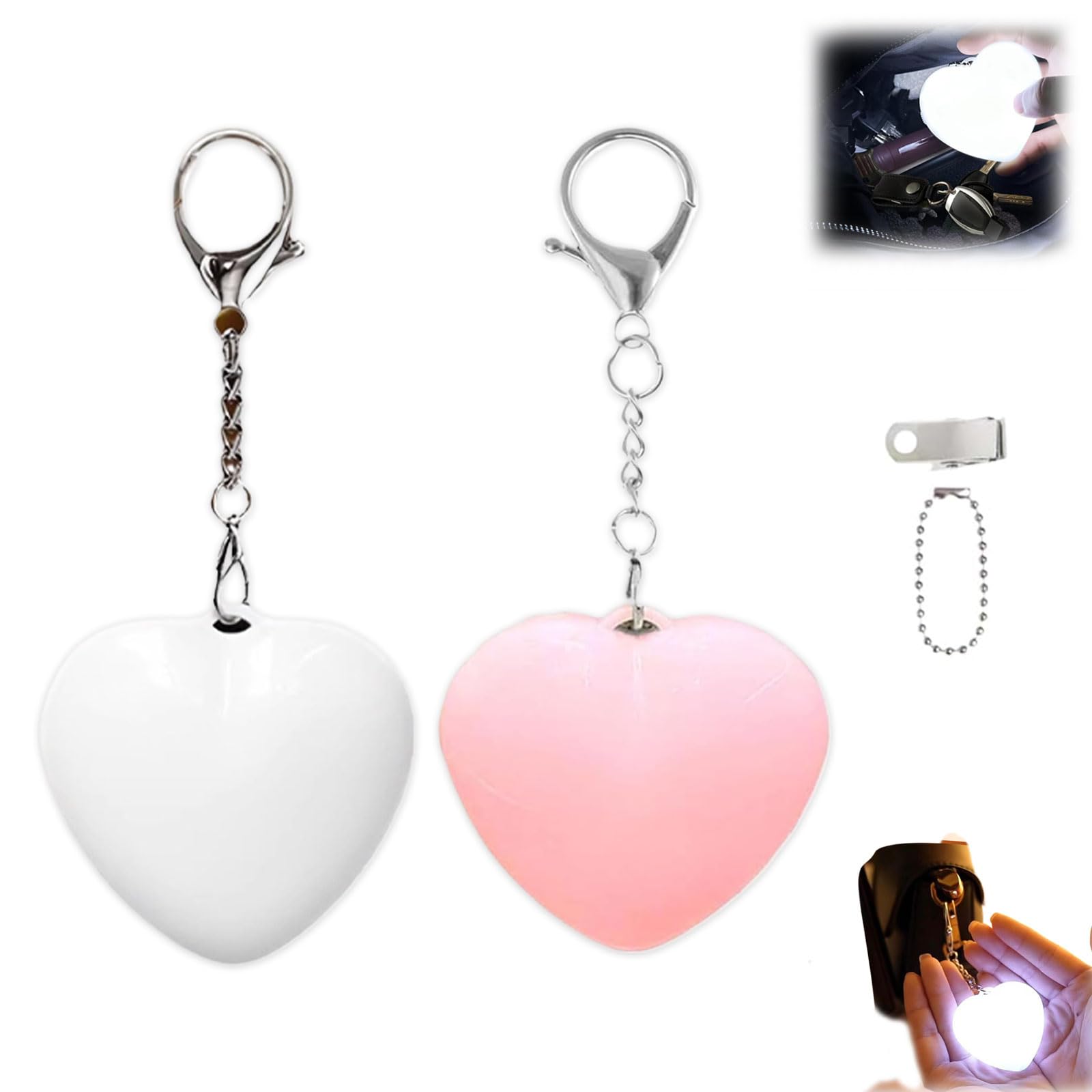 Purse Glow Heart Light, Love Wallet Tote Bag Touch Sensing Light, Mini Touch Purse LED Lamp, Handbag Illuminator Hanging Lights, Portable Night Lights, Bag Accessories for Women Girls (White+Pink)