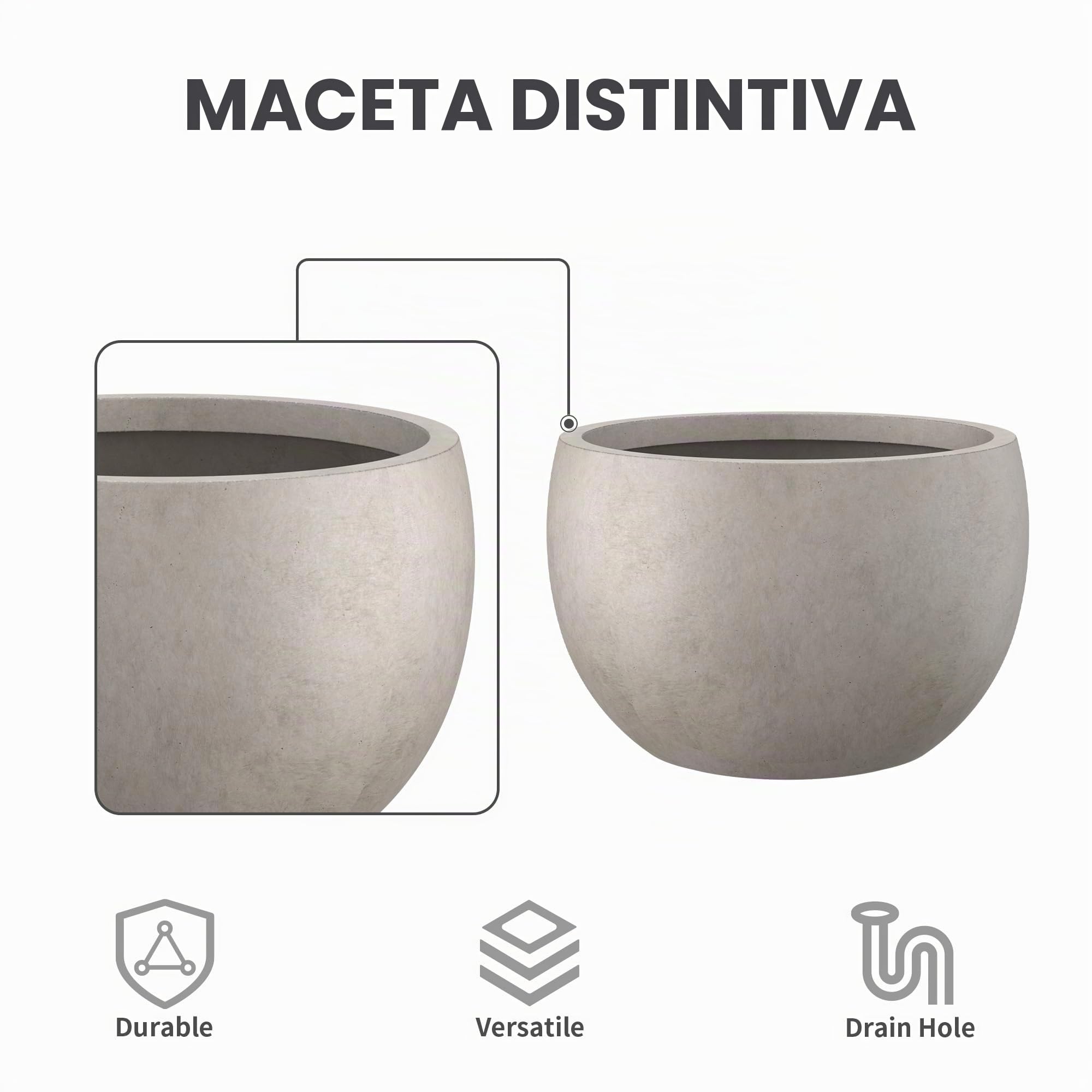 Kante Maceta, hormigón Desgastado, 50,5 cm de Profundidad