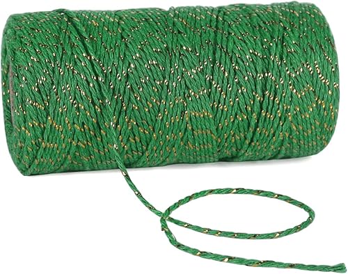 Miniatura 2 de Tenn Well Cordel de algodón para panaderos, cordel rojo y verde de 656 pies con alambre dorado para hornear, carnicerías, manualidades, envoltura de