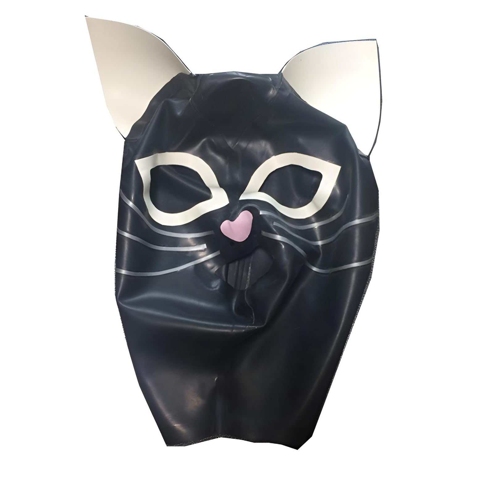 Latex Katzengesicht Maske Unisex,Gummi Kapuzen Reißverschluss