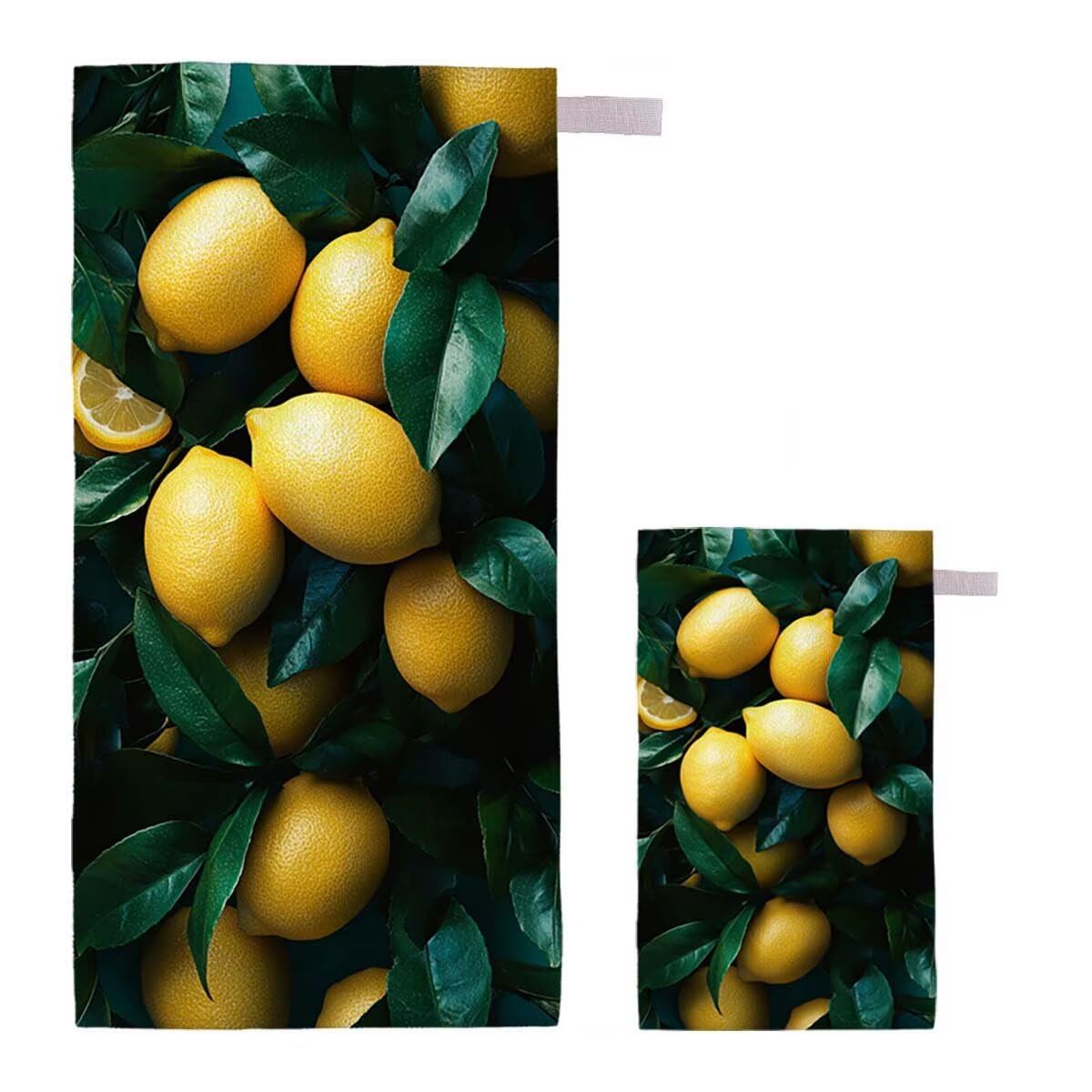 Telo Mare XXL 100x200cm/35x70cm, 2 Set Telo Mare Microfibra Limone Asciugamano Palestra Uomo, Antisabbia, Leggero, Asciugatura Rapida, Teli da Spiaggia Grandi Accessori per Camping Natation Yoga H-42