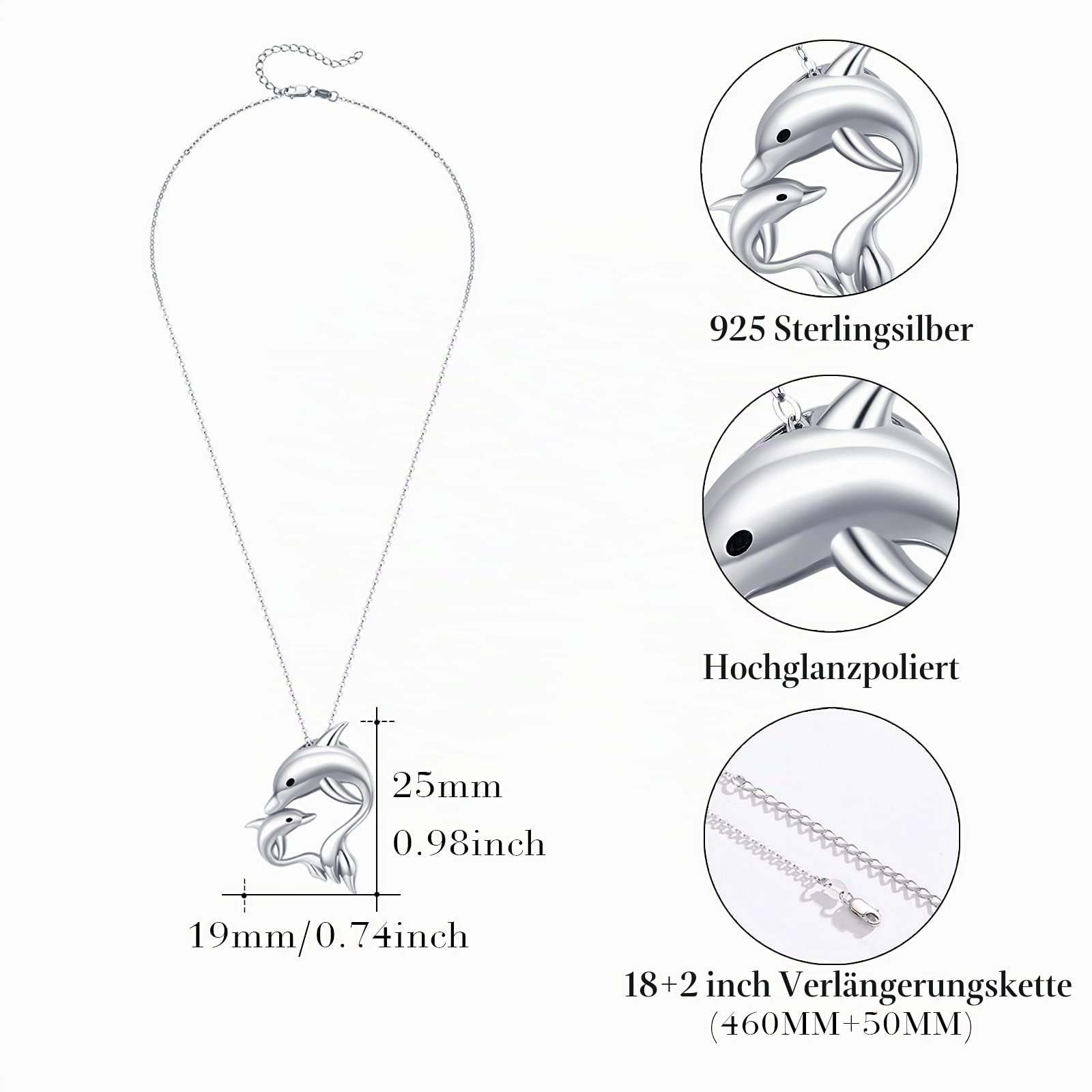 Delphin Kette 925 Sterling Silber Delphin Kristall Anhänger Meer Ozean Halskette für Frauen Mädchen Geburtstag Weihnachtstag