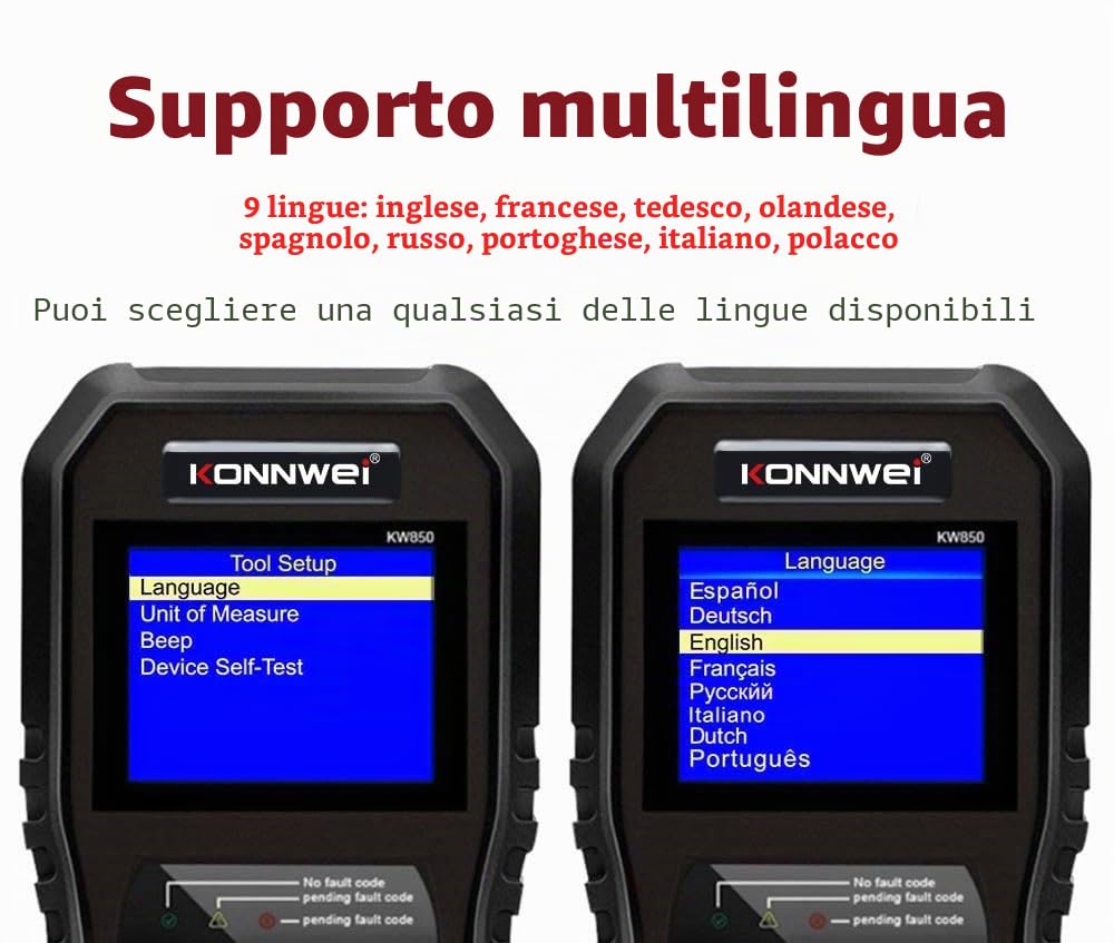 Konnwei Kw850 OBD2, dispositivo diagnostico OBDII, lettura memoria errori, con funzioni OBD2 complete, lettore codici errore universale, compatibile con tutti i veicoli dopo il 2002 (Nero)