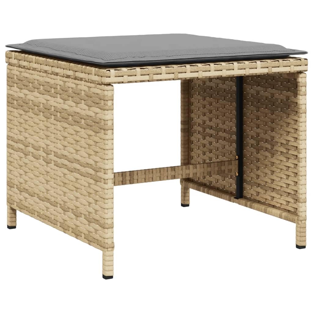 Taboret ogrodowy z poduszkami, 4 sztuki, polirattan, beżowy