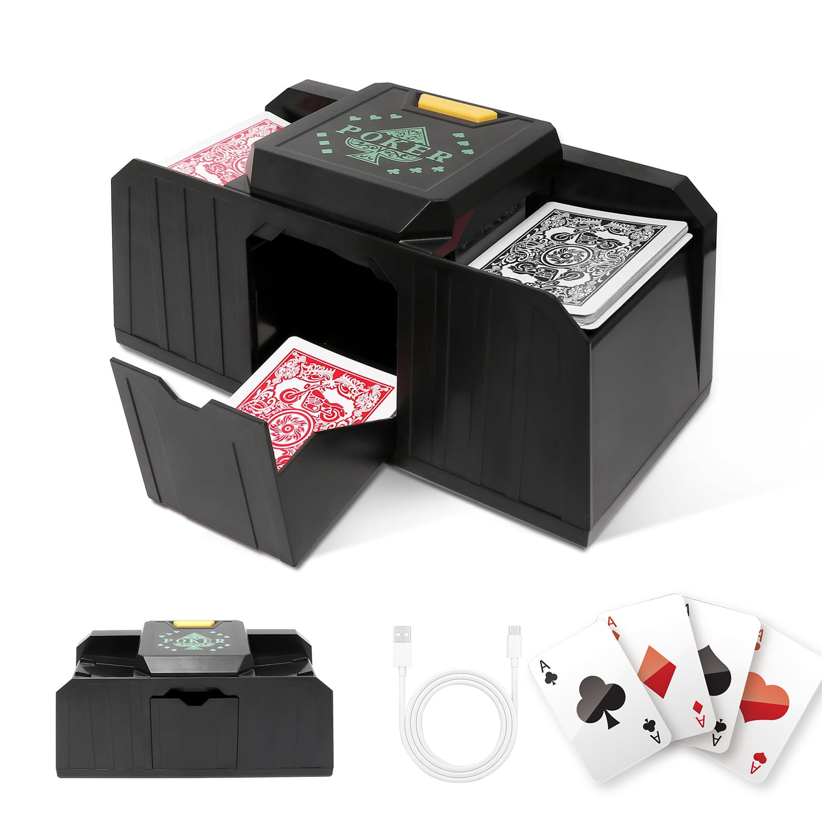 Barajador eléctrico de tarjetas, máquina barajadora automática de cartas de 2 barajas con motor de bajo ruido para UNO, Phase 10, Blackjack, Texas Hold'em, funciona con pilas