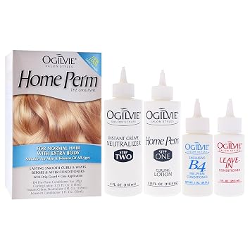 Ogilvie Salon Styles Home Perm The Original with Extra Body for Men & Women - For Color Treated, Normal Hair - Lasting Smooth Curls & Waves Before & After Conditioners with Drip Guard - 1 Application