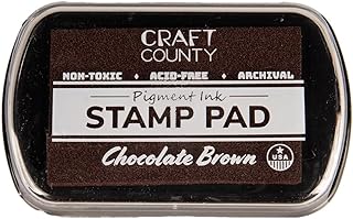 Craft County Almohadilla de tinta pigmentada, almohadilla de tinta recargable en más de 15 colores, bordes elevados para sellos más grandes, marrón chocolate