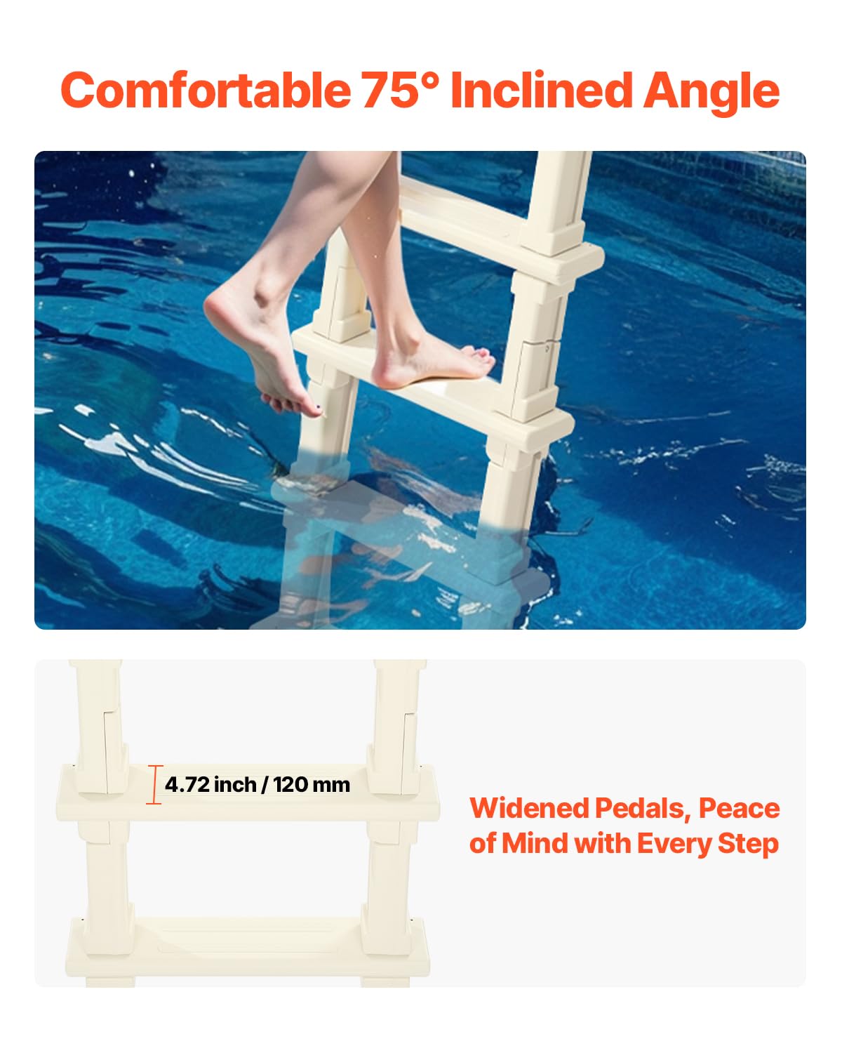 VEVOR Échelle de Piscine Inclinée en Plastique avec 2 Rampes, 5 Marches Antidérapantes, Capacité de Charge 136 kg, pour Piscines Creusées de 122-137 cm, Terrasse, Jardin, Maison, Intérieur, Extérieur