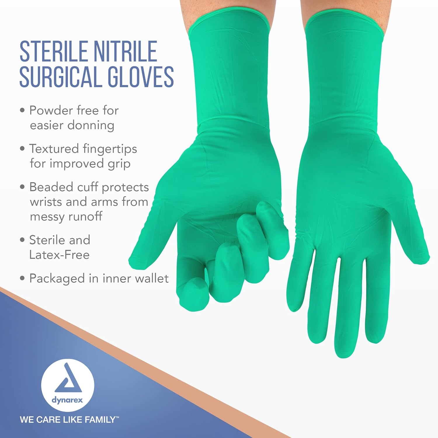Dynarex Sterile Nitrile Surgical Gloves, Powder-Free and Puncture-Resistant Nitrile Gloves, 6 Mil., Size 9, 1 Case of 200 Pairs (4 Boxes of 50)