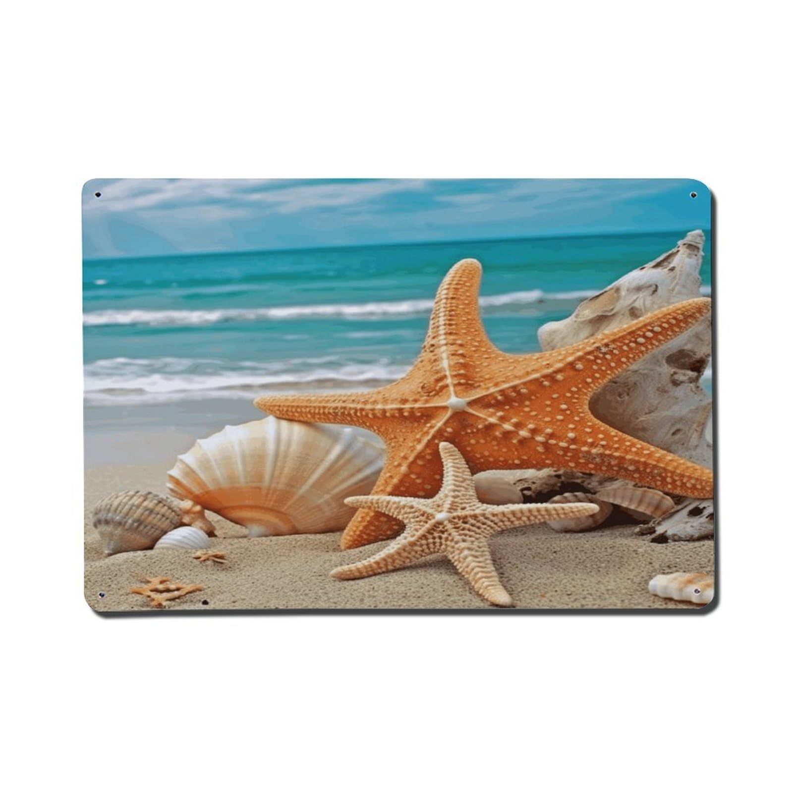 Adfgyerh Style Starfish Seashell Beach Metal Signs Funny, Aluminum Tin Sign Indoor Outdoor Decor, Vintage Signs For Home Office Kitchen Bar Cafe Garden Farmhouse Wall Decor