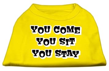 Mirage Pet Products 10-Inch You Come/You Sit/You Stay Screen Print Shirts for Pets, Small, Yellow