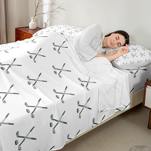 Miniatura 3 de Feelyou Juego de sábanas de juego de discos de hielo para niñas y niños, juego de ropa de cama de hockey sobre hielo para jugadores deportivos,