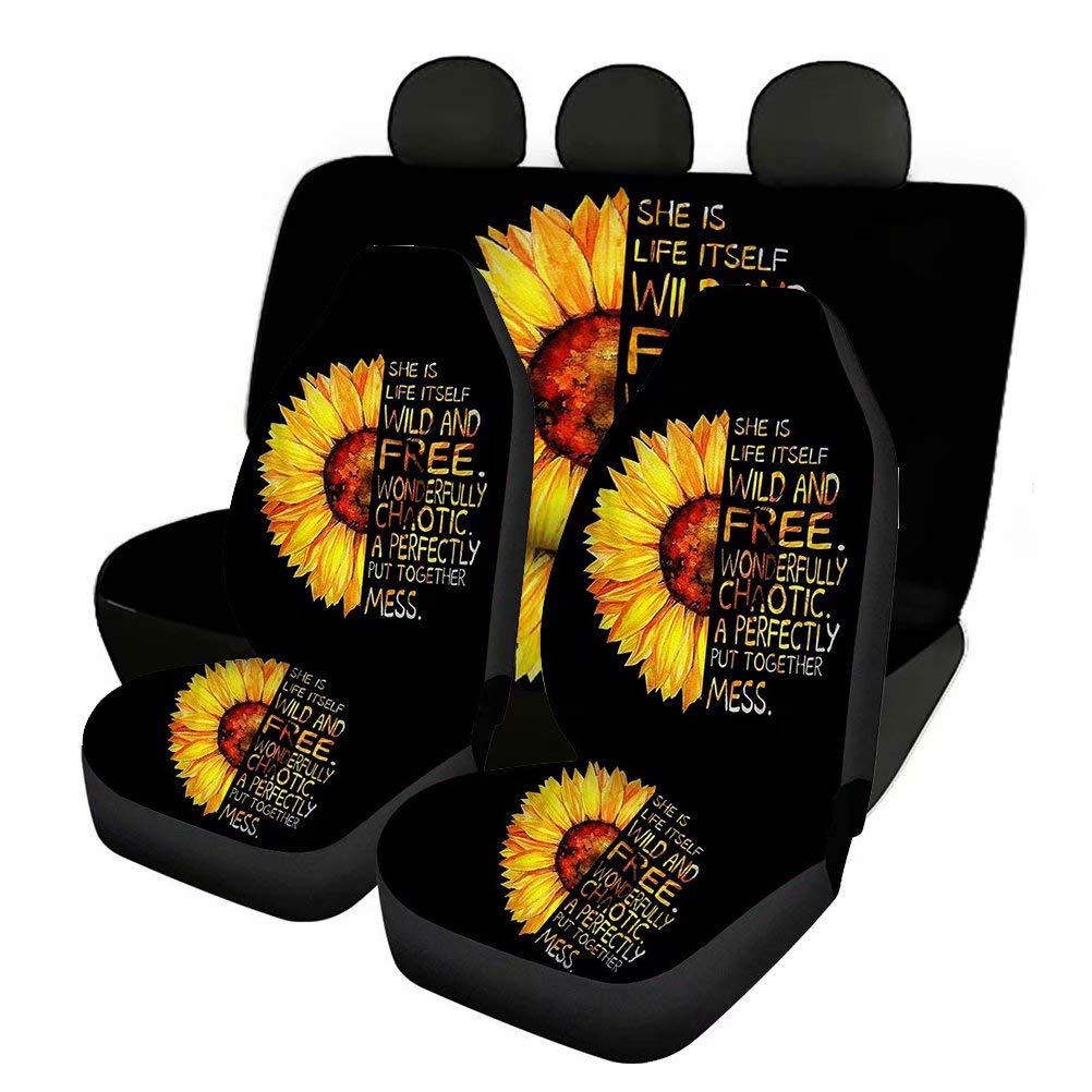 Poceacles Coprisedili per auto 13 pezzi Set completo Girasole Leopard