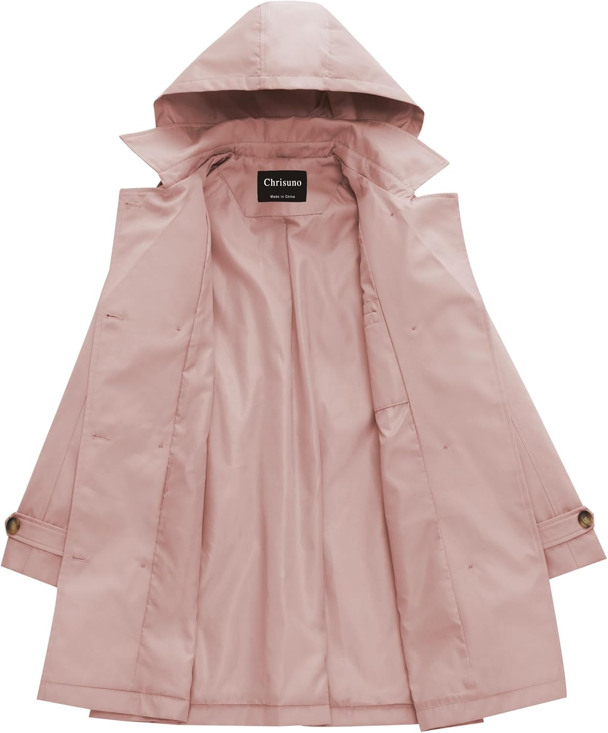 Chrisuno Women's Plus Size Double Breasted Trench Coats Mid-Length Belted Overcoat Dress Jacket with Detachable Hood - Image 4