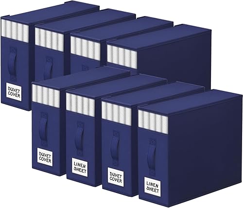 Miniatura 33 de Paquete de 4 Organizadores de Armario para Sábanas y Almacenamiento, Contenedores de Almacenamiento Plegables Resistentes con Ventana y Etiqueta