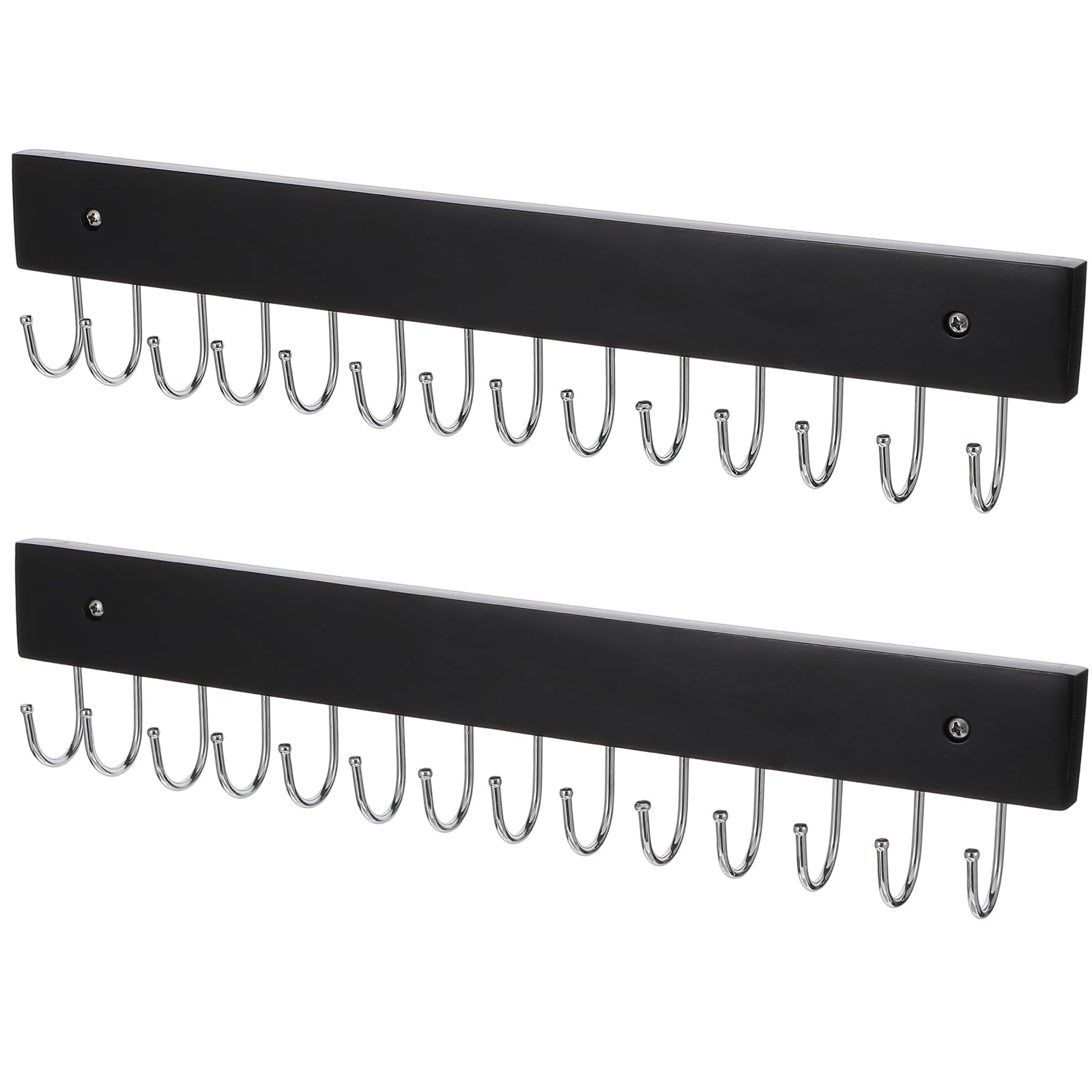 HOFURME 2 Pack Necklace Holder Wall Mount, Tangle-Free Wall Necklace Organizer with 14 Hooks, Wooden Jewelry Hanger, for Chains, Bracelets, Earrings, Black