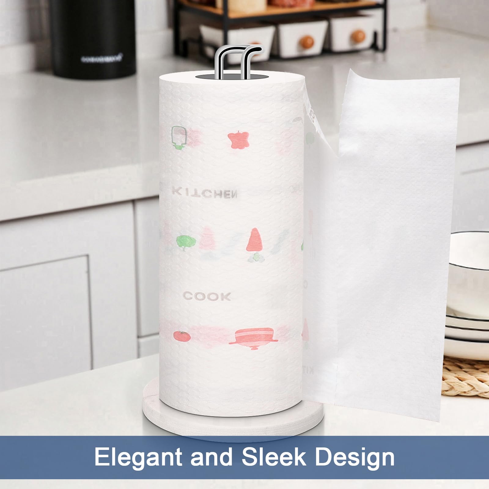 Soporte para toallas de papel, dispensador de toallas de papel de metal resistente con base de mármol, tamaño estándar o jumbo para encimera de cocina, granja, sala de estar, acabado cromado 3