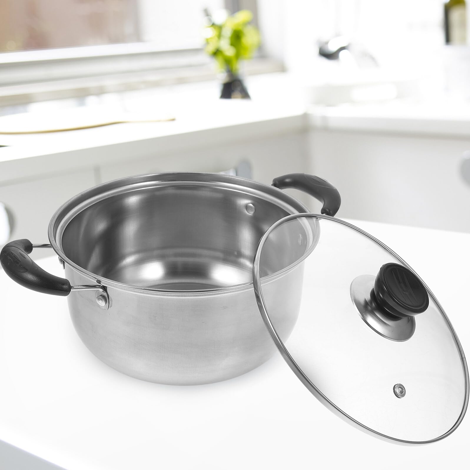 Lurrose Set da Cucina 3 Pezzi in Acciaio Inossidabile Resistente Pentola, Padella Anti Deformazione e Maneggevole, la Preparazione di Zuppe e Fritture