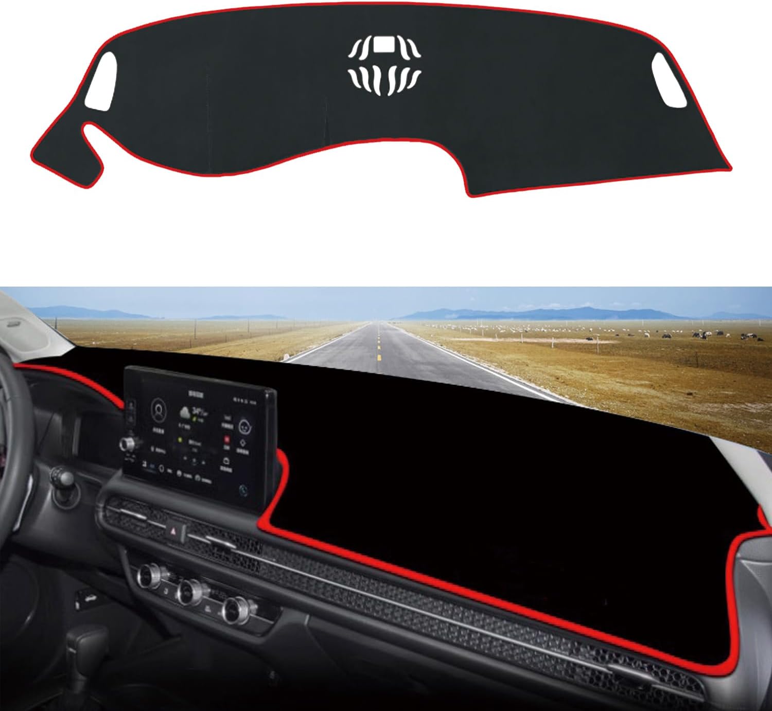 for HR-V HRV 2023-2026 Dashboard Cover Dash Cover Mat Pad Carpet Custom Fit for Honda HR-V HRV 2023 2024 2025 2026 Accessories Anti-Skid Center Console Protector Cover Mat(Red Edge)