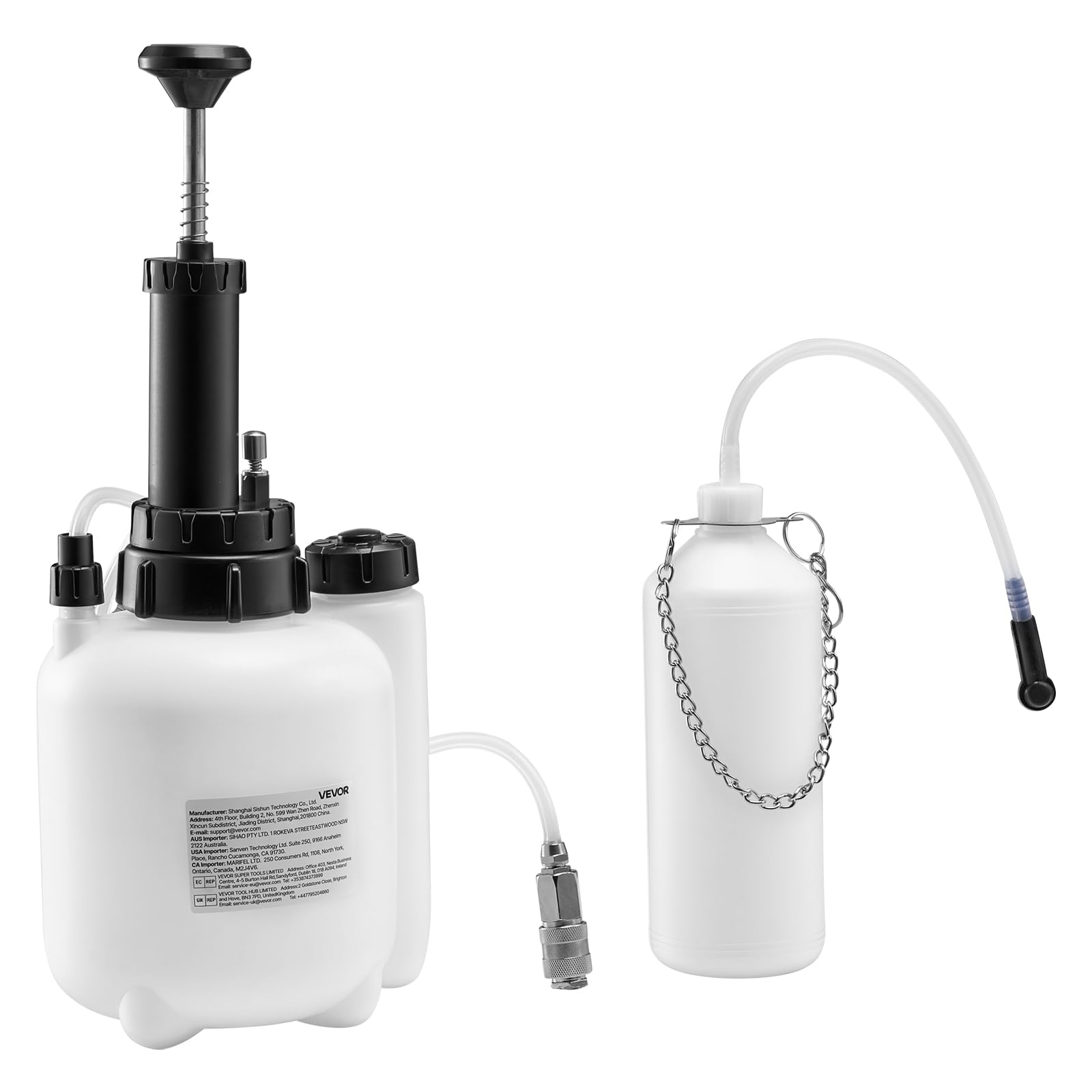 VEVOR Purgador de Frenos Manual 3 L, Kit de Purga de Frenos con 5 Adaptadores para Cilindro Maestro, Botella de Residuos de 1 L, Cambio de Líquido del Vehículo, Compatible con Mayoría de Vehículos