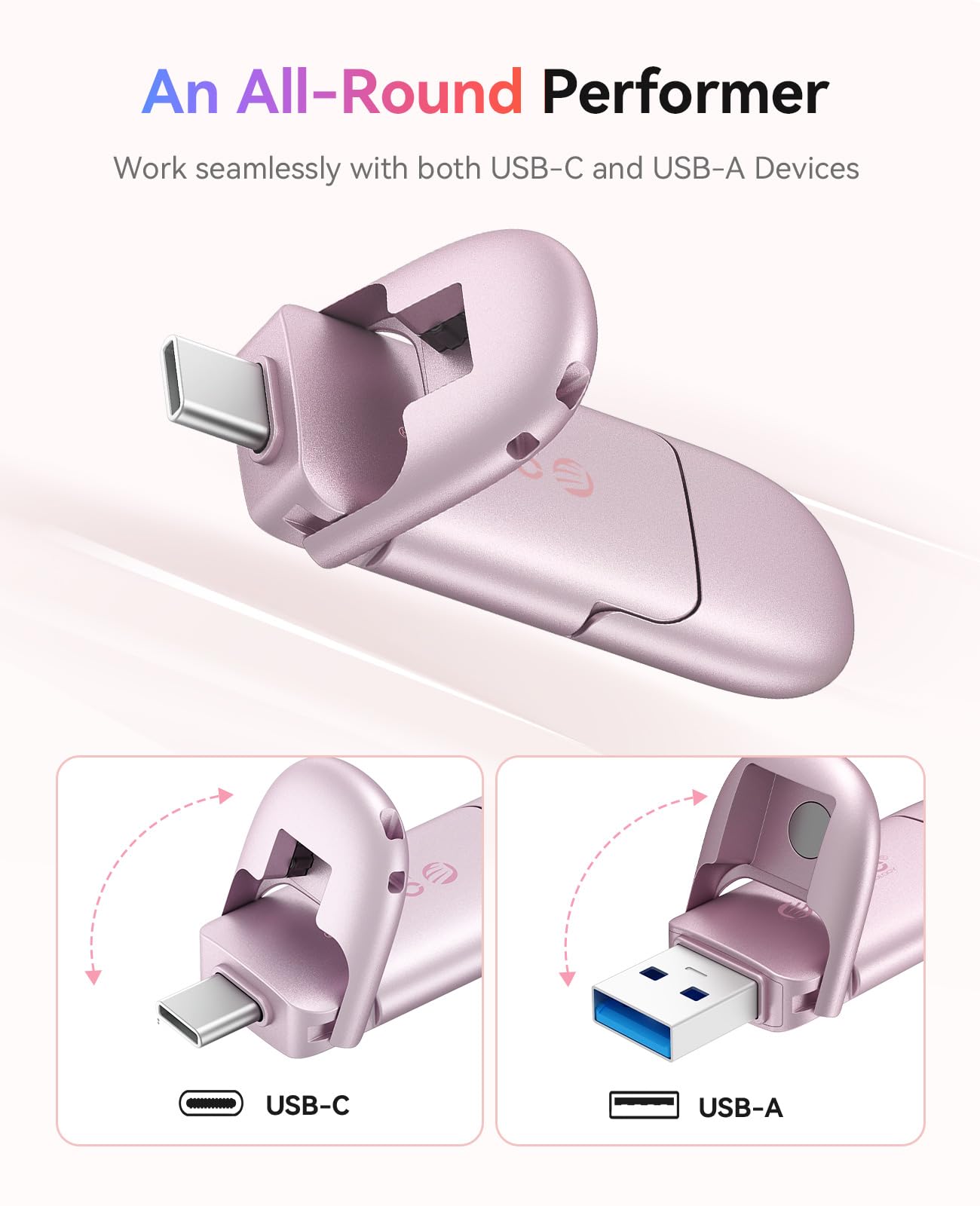 ORICO Neo Memoria Esterna 128 GB, Pendrive USB-C/A, 400MB/s, Rosa Pastello