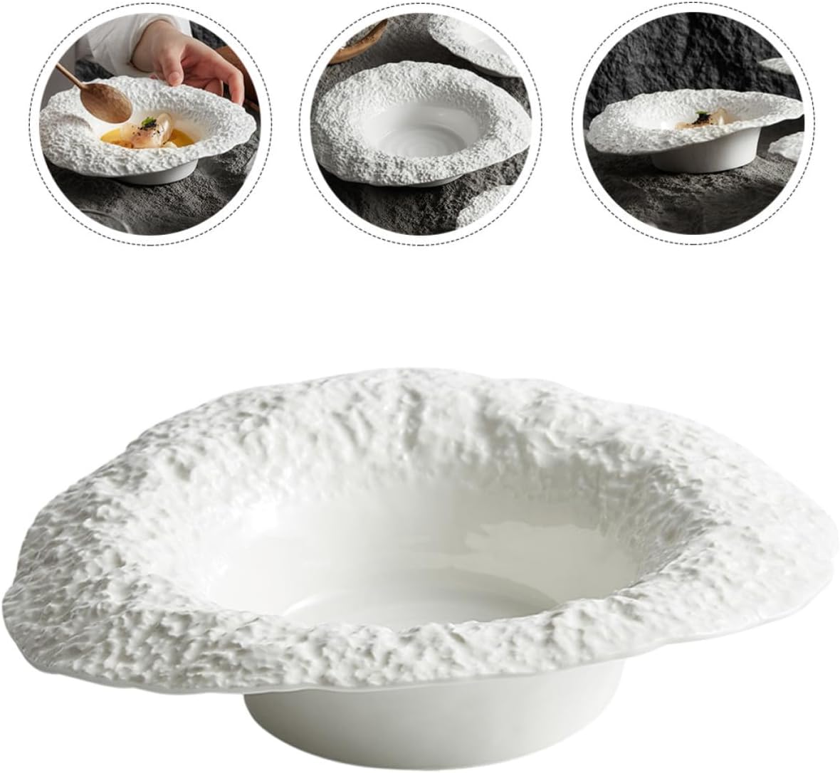 Cabilock Ceramic Pasta Bowl White Straw Hat Shape for Soup Sauces