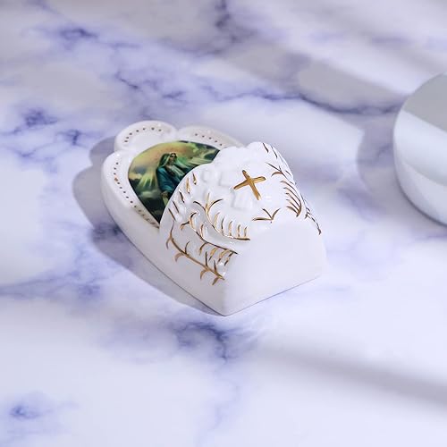 Miniatura 5 de Fuente de agua bendita católica de porcelana para la entrada del hogar, iglesia, decoración para colgar en la pared, gran regalo para la primera